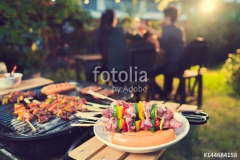 Dinner party, barbecue and roast pork at night