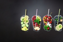 Food ingredients for blending smoothie or juice on painted glass