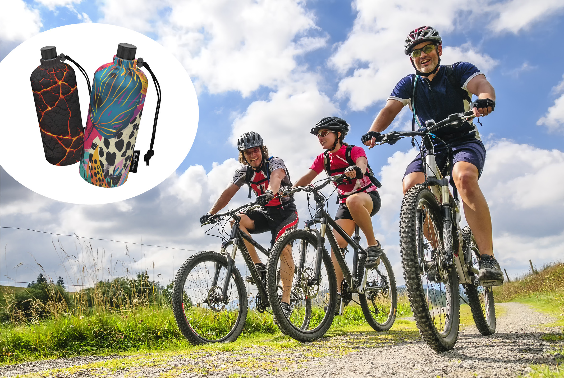 Radfahrer mit Emil Sport Trinkflaschen